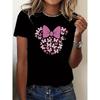 European Size Fashionable Women'S Sports Short Sleeve T-Shirt | Pink Bow and Butterfly Print, Comfortable Casual Crew Neck, Suitable for All Seasons