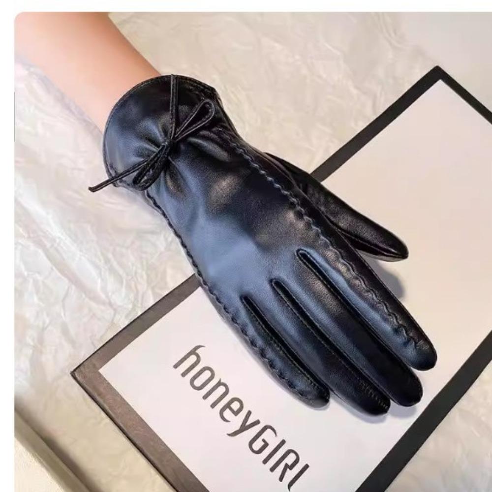 Real sheepskin gloves women's winter riding warm women's touch screen winter skiing cold-proof leather gloves