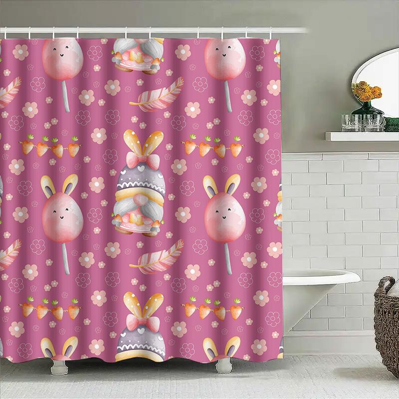 

Charming Pink Easter Rabbit Floral Shower Curtain Waterproof Fabric for Bathroom Decorations Perfect Gift for Kids 90x180cm