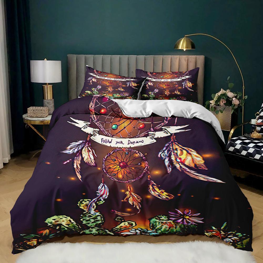 Dream Catcher Duvet Cover Set for Kids Polyester Bedding Set 3D Print Colourful Feather Pattern Bohemian Style King Queen Size