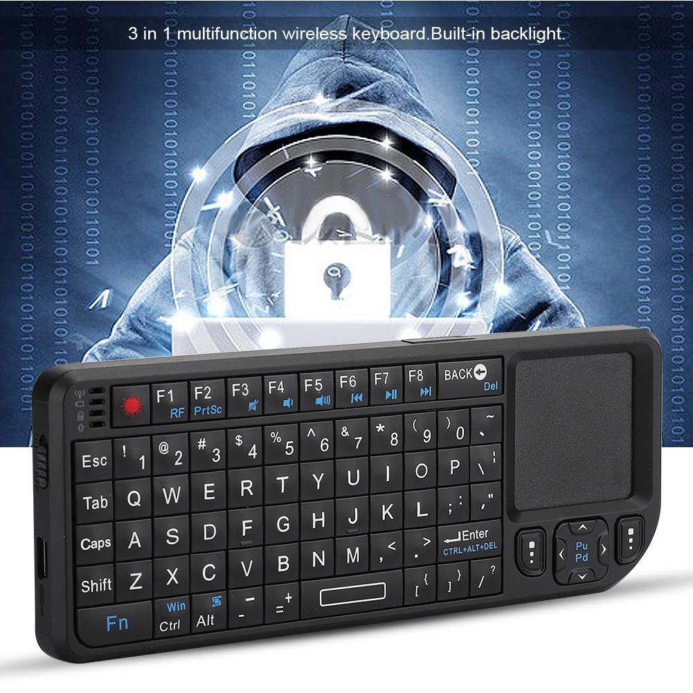 Mini-Funktastatur, USB, tragbar, schwarz, multifunktional, ultradünn, mit Hintergrundbeleuchtung, 100RF, 2,4 GHz(Schwarz )