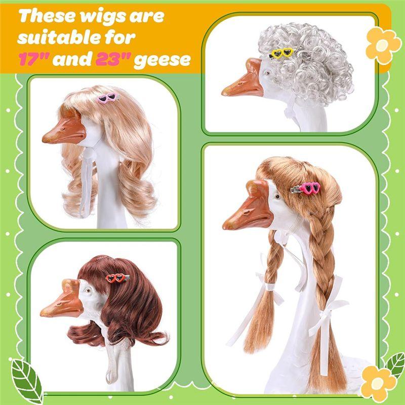 ABIY Porch Goose Outfits 4 Pcs Wig With Hair Clips, Cute Lawn Goose Statue Braid Wig, Costume For Outdoor