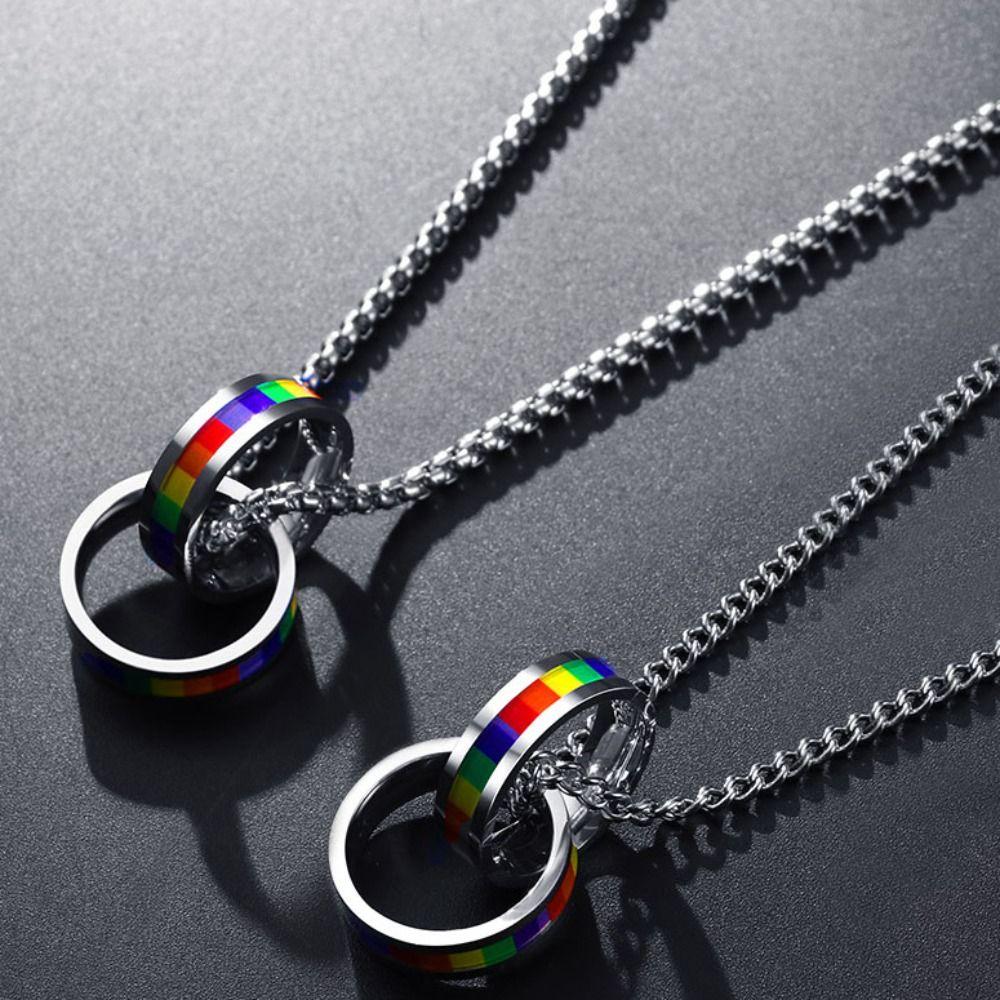Turkish Charm Rainbow Necklace Colorful Clavicle Chain Fashion Titanium Steel Necklace  Party