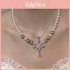 Pearl Snake Bone Chain Necklace With Cross Pendant For Fashionable Summer Wear