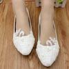 Zapatos de Boda de Encaje Blanco Plano - Talla Grande, Zapatos para Dama de Honor y Novia, Boca Baja, Zapatos Planos de PU para Mujer