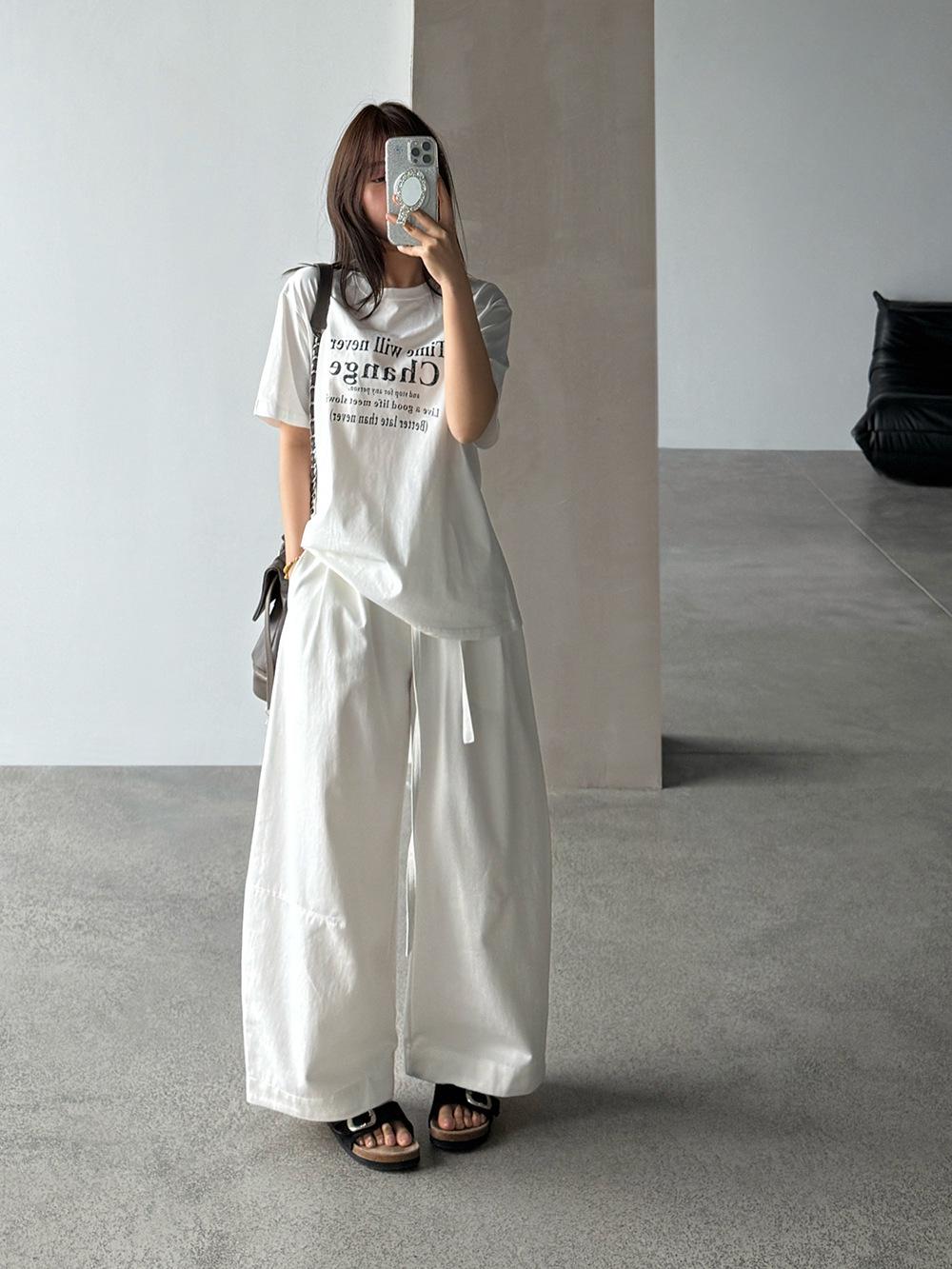

Wang Qizhi High-Waisted Lace-up Wide Leg Trousers for Women - Slimming Casual Spring/Summer Pants WQ199 M (recommended 40-50kg) белый
