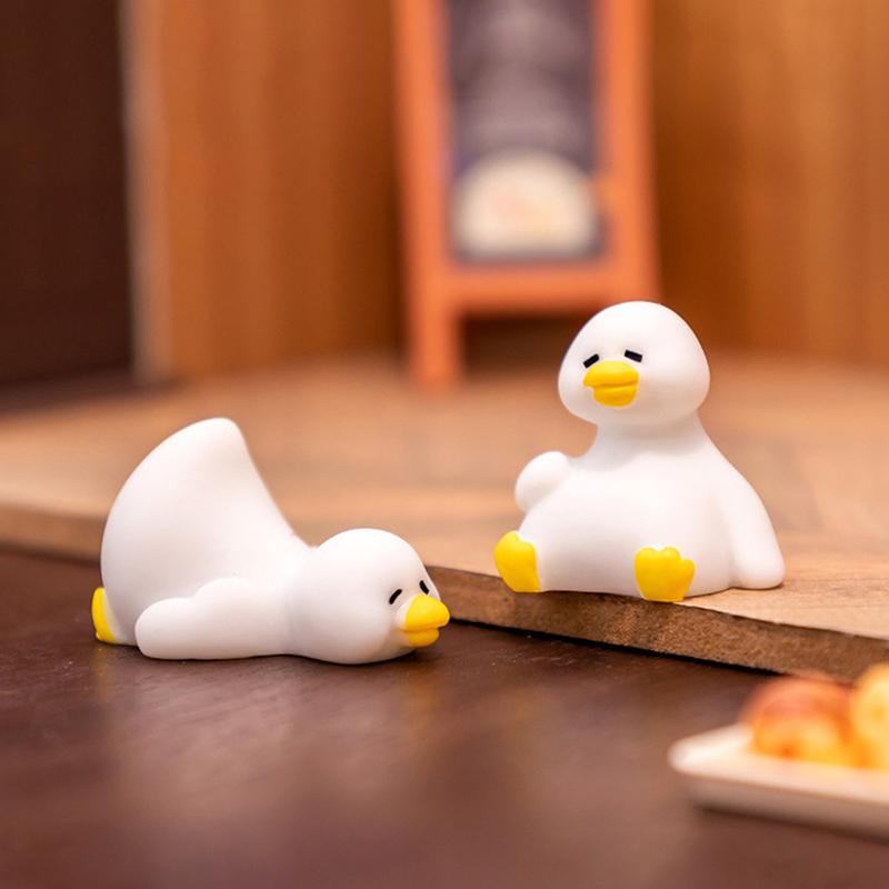 7Pcs Cute Lazy Duck Mini Resin Figurines Multi-Pose Small Statues for Desktop Fairy Garden Home Decor Party Favors