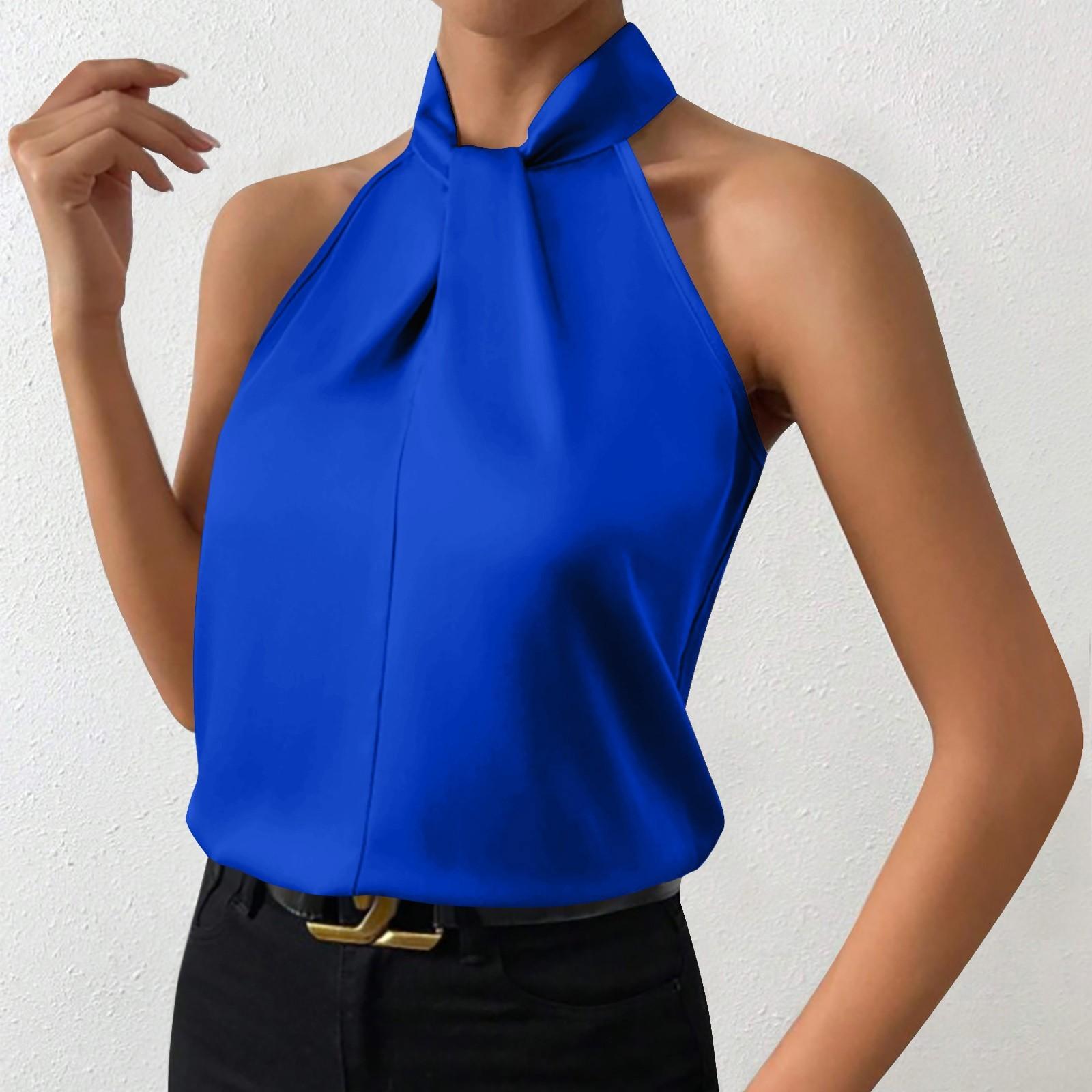 

Женская мода сплошной цвет шеи висит без рукавов сексуальный жилет топ XL