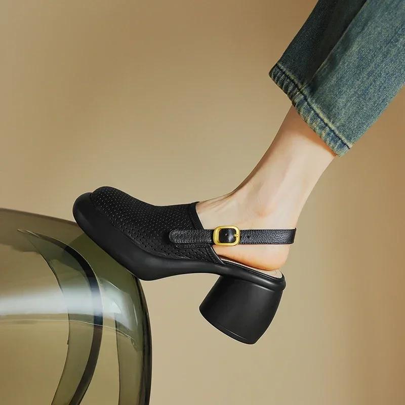 Mesh Women High Heels Sandals Platform Shoes Mules Slingback Slippers Summer Retro 2025 Dress Fashion Chunky Pumps Zapatos Mujer