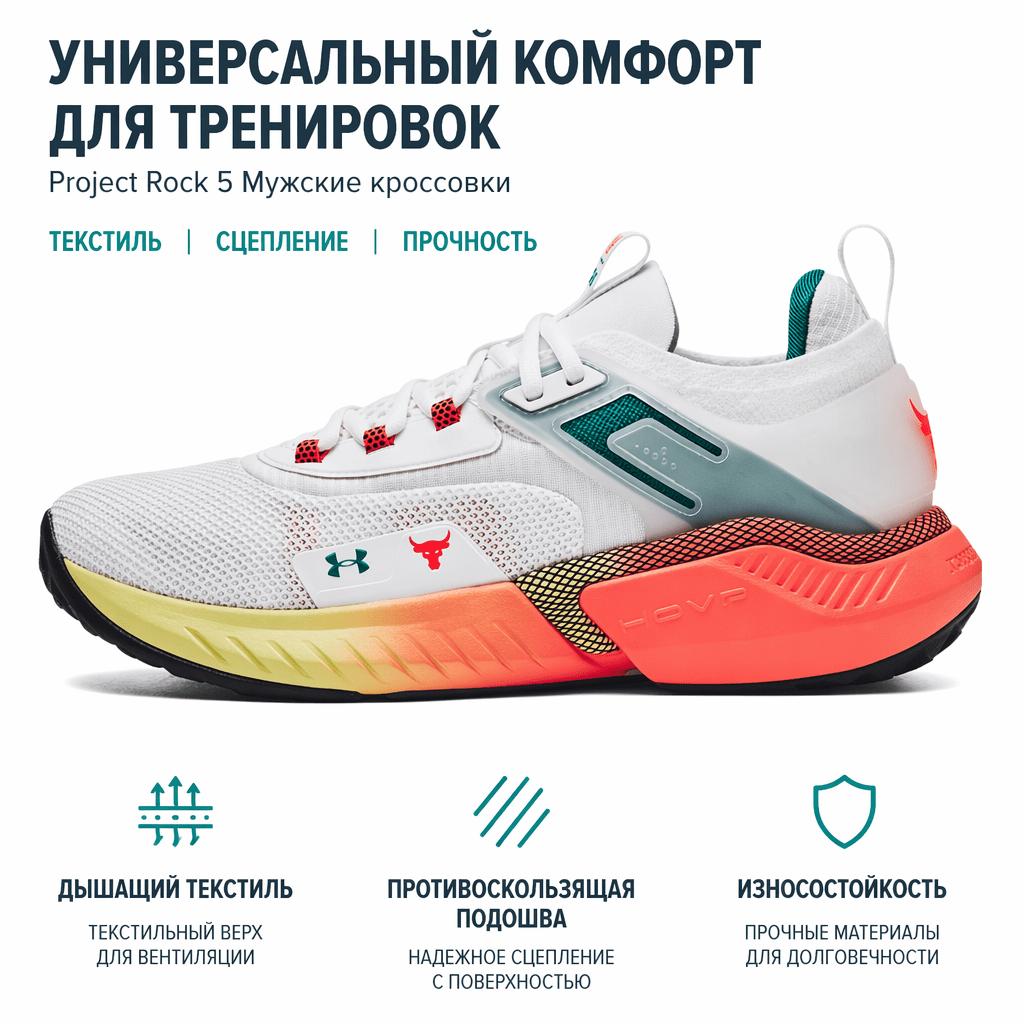 Under Armour Project Rock 5 White After Burn Men Sneakers Coastal-Teal 3025435-104