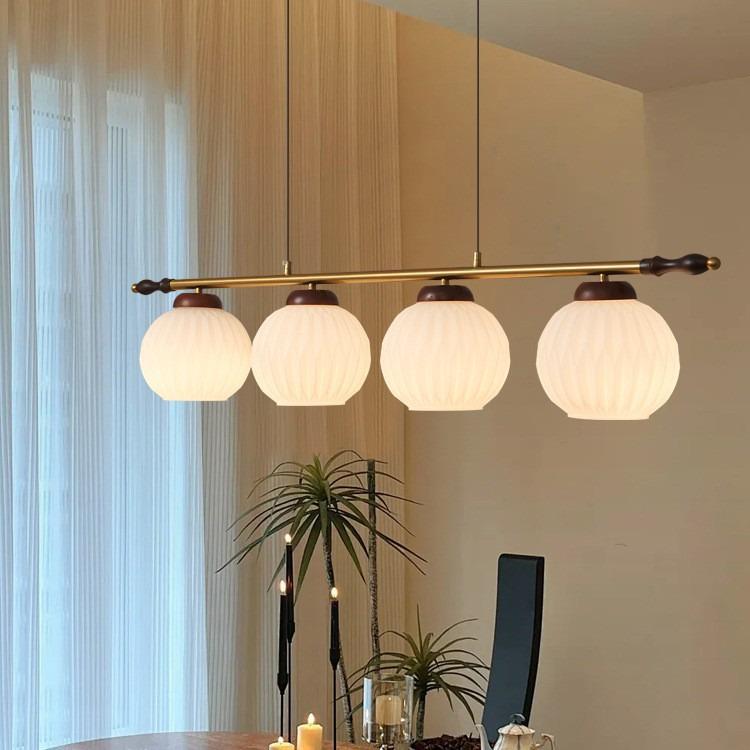 Medieval Persimmon Chandelier & Wabi-Sabi Walnut Table Lamp for Retro B&B and Hotel Bars.