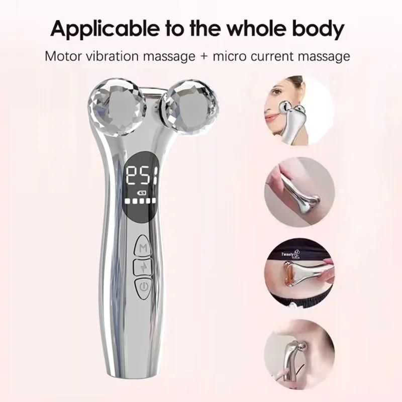 Masajeador Facial de Rodillo 4D Dispositivo EMS para Lifting Facial V-Face Reductor de Papada Reafirmante de la Piel Cuidado de Ojos Masajeador Vibratorio