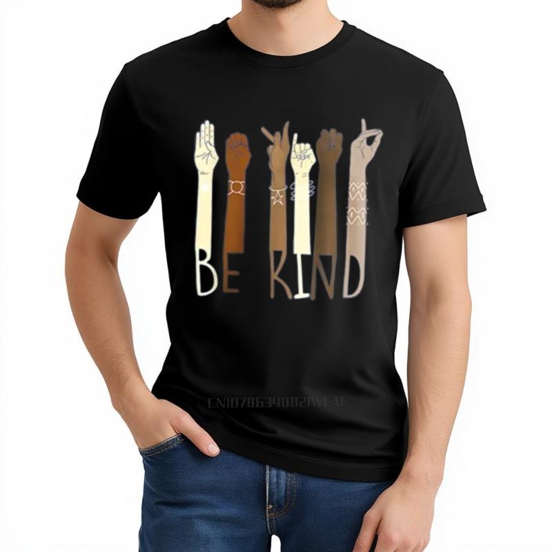 Be Kind Hand Sign Language ASL Men's T-Shirt Teachers Melanin Interpreter Design Cotton Soft Hi