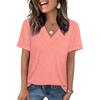 European and American Cross-border Foreign Trade Women's Spring and Summer New Solid Color V-neck Casual Versatile Short-sleeved T-shirts In Stock
