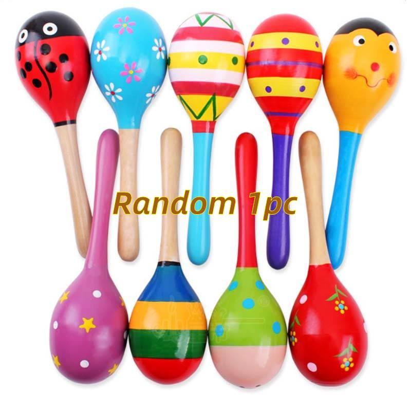 Natural Shaker Wood Rattle Toy Infant Sensory Cognitive Growth Gift Randomly One