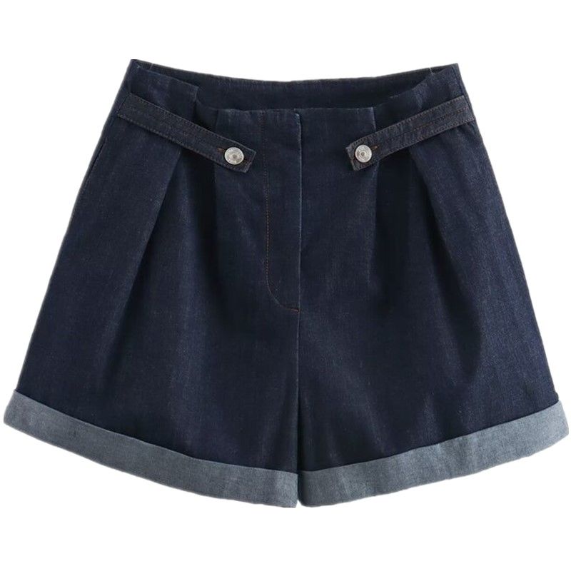 

Модный стиль 2024 Лето Новые женские минималистичные шорты из денима с высокой талией типа «бумажный пакет» с петлями для ремня 0779151 Blue L