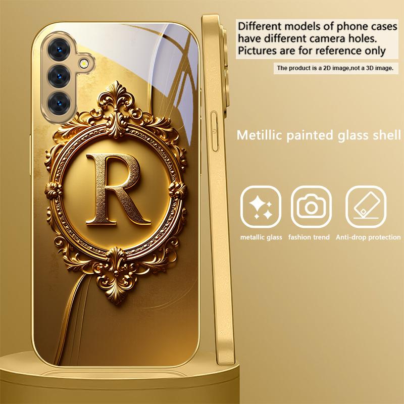 Gorgeous letter gold "R" For Samsung A 31 32 A33 A34 35 14 A15 13 16 25 26 50 52 53 54 55 56 70 71 72 73 Golden glass phone case