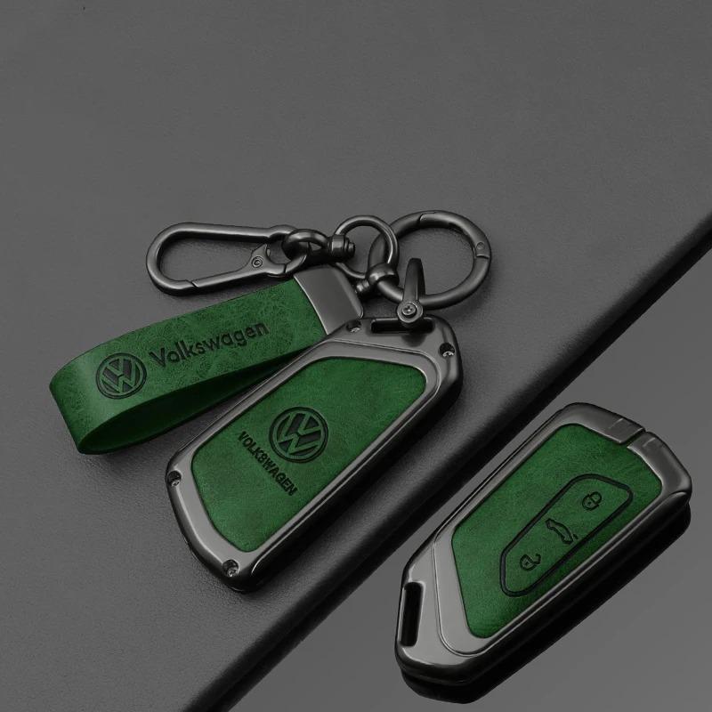 Fashion New Double-sided Leather Car Key Case Cover Shell Protection Auto Styling Accessories For VW Volkswagen Golf 8 MK8 Leon QW7