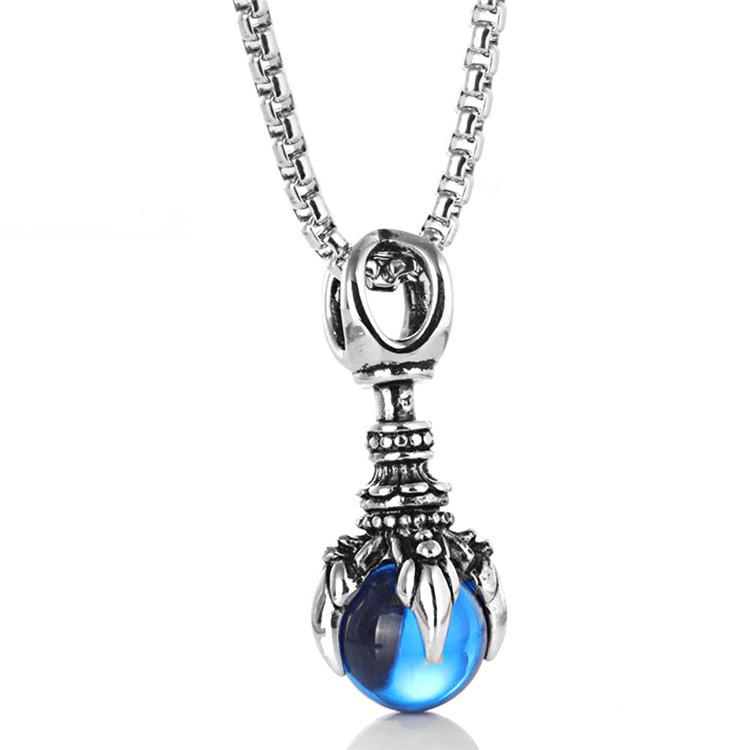Edelstahl Monster Drachenklaue Anhänger Halskette mit Vajra Edelstein – Titanstahl Herrenschmuck, Europäischer & Amerikanischer Stil.
