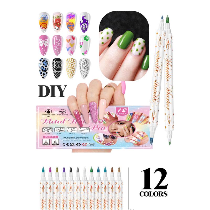 12Pcs Nail Art Pen Marker Set - 0.5mm Fine Tip for Precise Graffiti Drawing