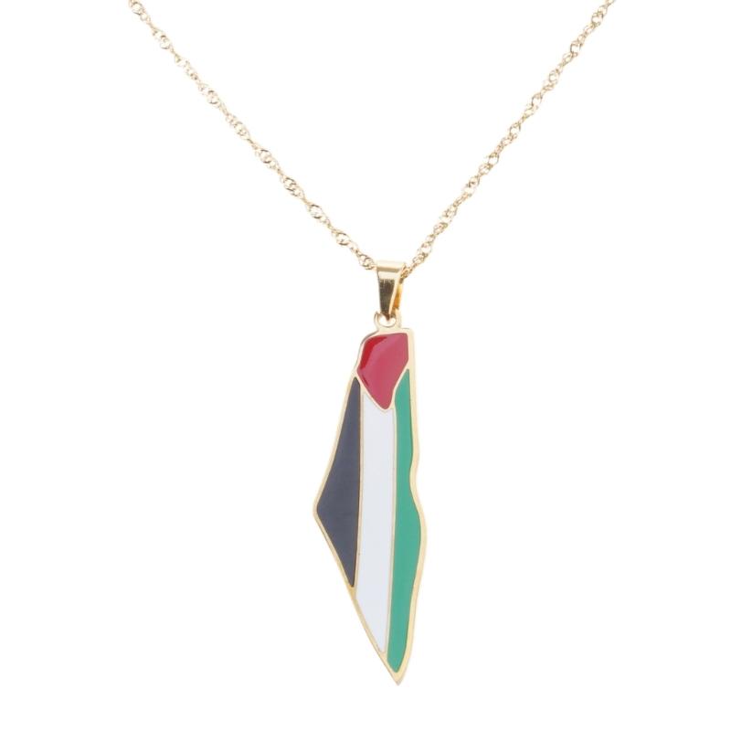 

Adjustable Ethnic Style Necklace Stainless Steel Neckchain Enamel Palestine Map Neck Chains Unique Daily Wear Jewelry