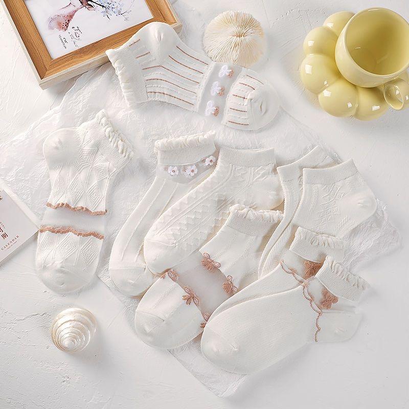 

Пять пар женских хлопковых шелковых носков, летних, милых, тонких и удобных