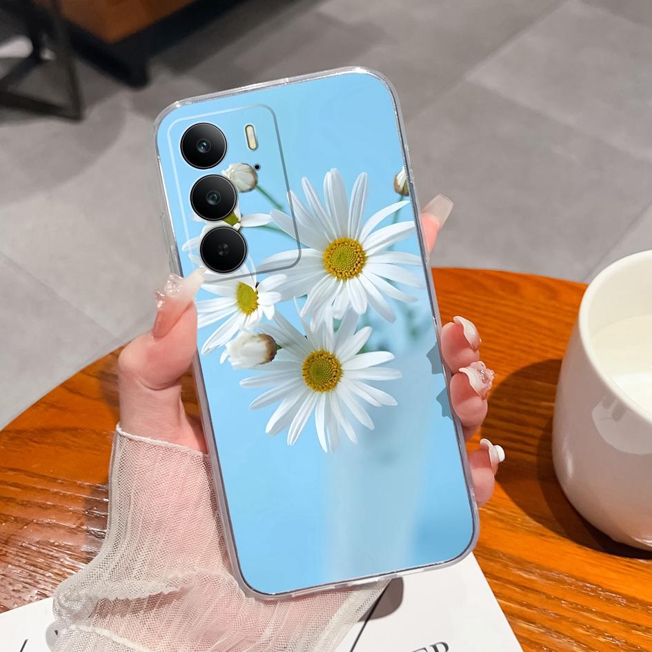 For OPPO P1 Speed Realme C75 13+ Neo7 Find X8 Pro Reno 13 Pro 13F Phone Case Beautiful Flowers Transparent TPU Silicone Shockproof Shell For Oppo Capa