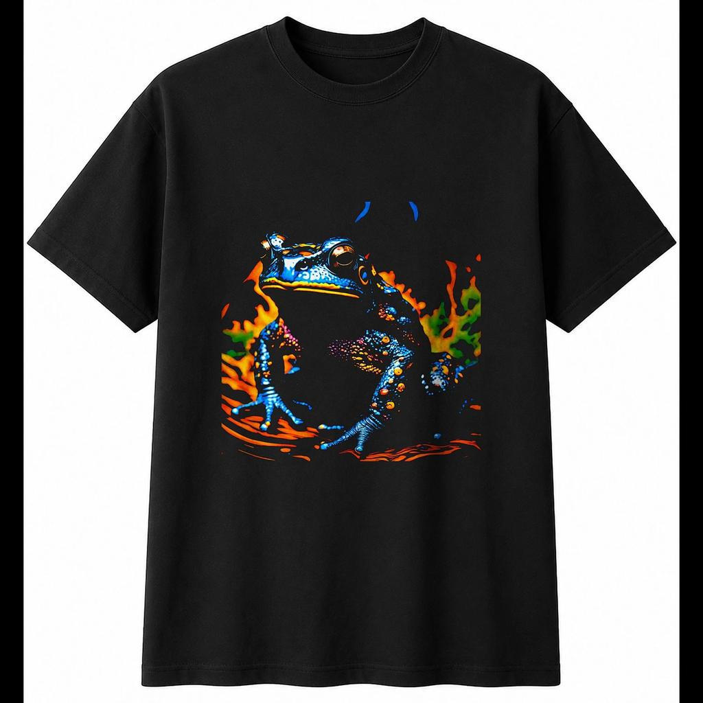 Psychedelic Toad Portrait Reptile Mens T-Shirt Black 100% Cotton Exotic Printed