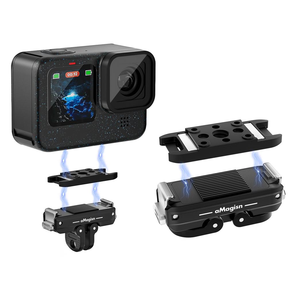 AMAGISN Magnetischer Schnellverschluss-Halterungsadapter für GoPro Hero 12/11/10/9/8/11 Mini/Max Aluminiumlegierung Action-Kamera Zubehör