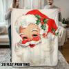 Vintage Santa Claus Christmas Flannel Throw Blanket, Retro Santa Holly Print Soft Warm Blanket for Sofa Bed Xmas Holiday Decoration Gift