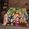 26 Style Cartoon M-Masha and B-Bear Christmas Gift Flannel Blanket,Ultra Soft Plush Throw for Home Bedroom Bed Sofa Cover Kids