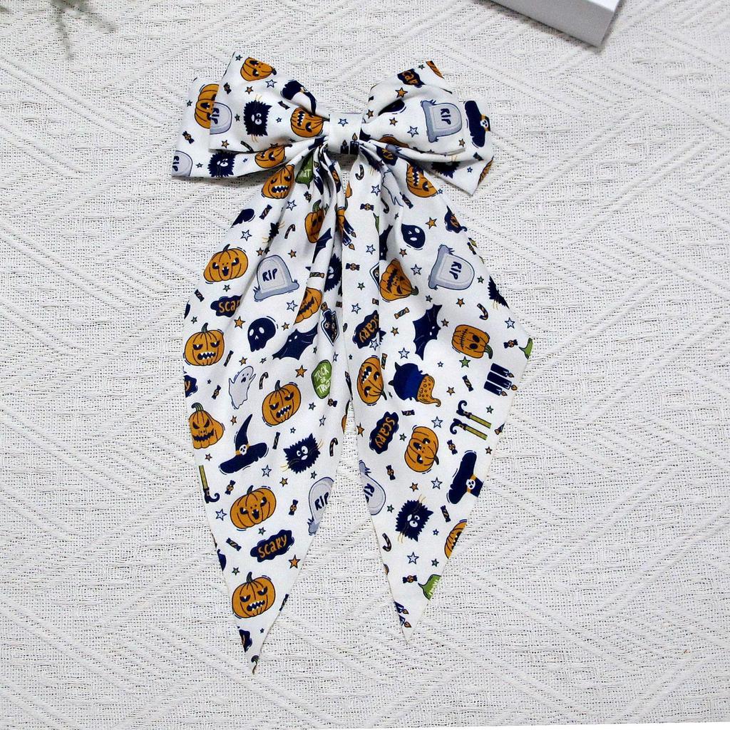 Halloween Pumpkin Ghost Bow Hair Clip - Spooky Hair Ribbon Accessory for Festive Parties