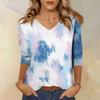 Women's Fashion Casual Three-quarter Sleeve Tie-Dye Printed Round Neck Top
