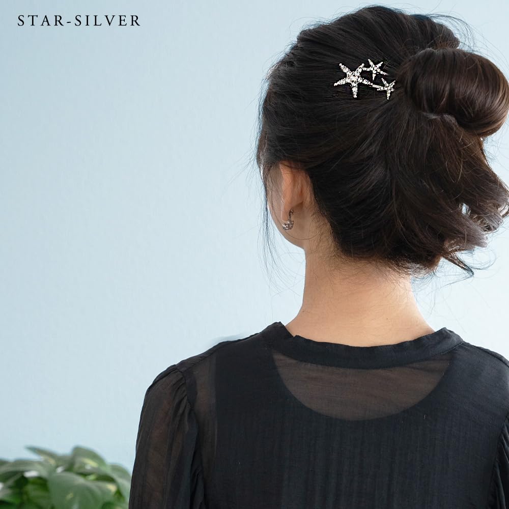 JewelVOX Kanzashi Hairpin for Hair Hair Star Design Women, Accessories, Two-Piece Stick, U-Shaped, Pearl, (Star, Gold)
