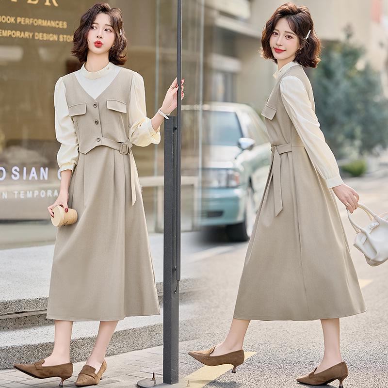 

Весна 2025 Женское приталенное платье средней длины из двух частей MJ2513 M 45-52.5 kg хаки