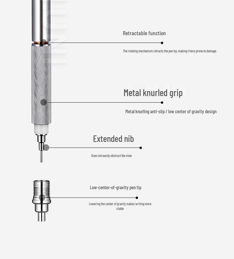 Mitsubishi M5 Drafting Pen - 0.4/0.5mm, Low Center of Gravity, Heavy Feel Metal Pencil