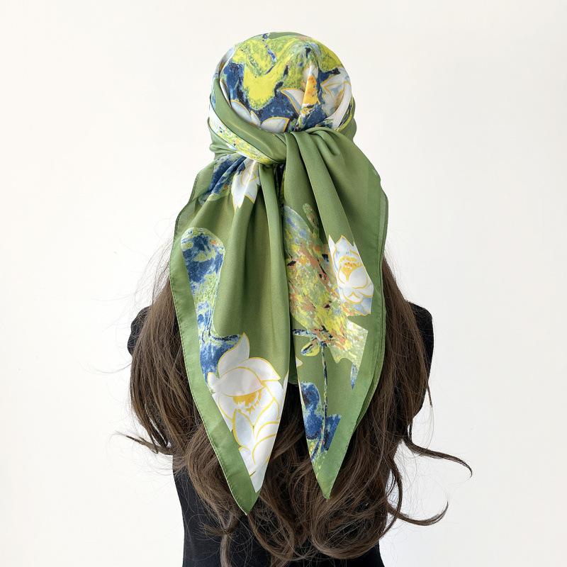 Headscarf Silk Scarf 90cm Women's Headscarf New Versatile Satin Thin Large Square Scarf