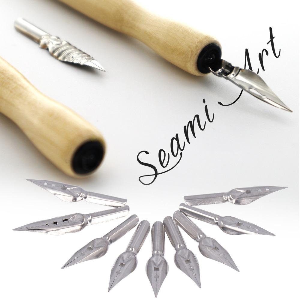 10PCS Flexible Comic Dip Pen Nibs Replacement Nibs Pen Fitting Parts  English Cursive Writing Three-hole Tips