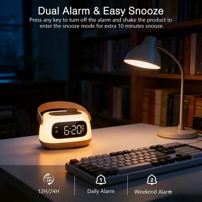 LED Digital Alarm Clock Bedroom Sleep Helper Portable Rechargeable Brightness Adjustable Snooze Function Home Desktop Decor