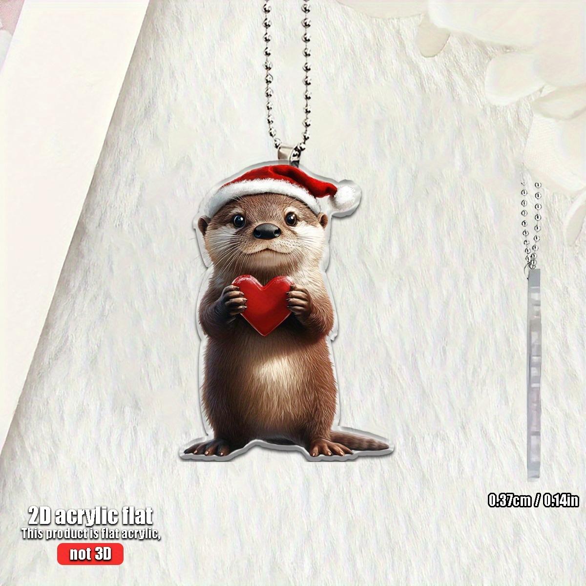 

1/4 2D Plane Otter pendant With Christmas Hat Suitable for Car Home Festival Decoration Christmas Tree Pendant Christmas Gift