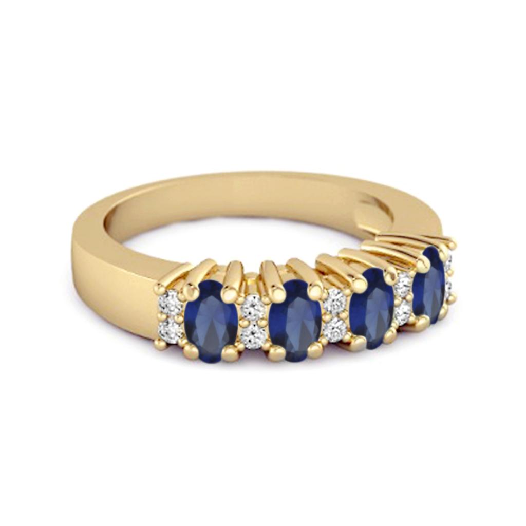 Blue Sapphire Oval Half Eternity Ring - 925 Sterling Silver Gold Vermeil