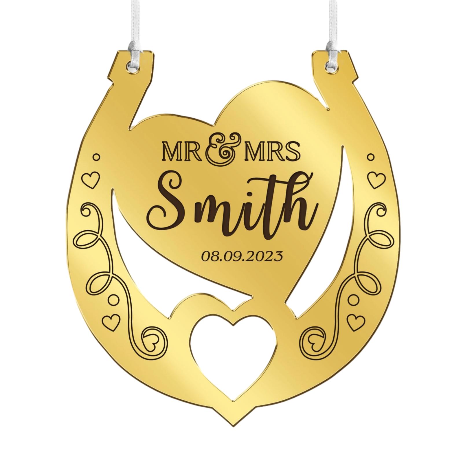 

Personalized Custom Engraved Mirror Acrylic Wedding Horseshoe Bridal Gift Newlyweds Gift Engraved Name And Date Acrylic Plaque Engagement Gift
