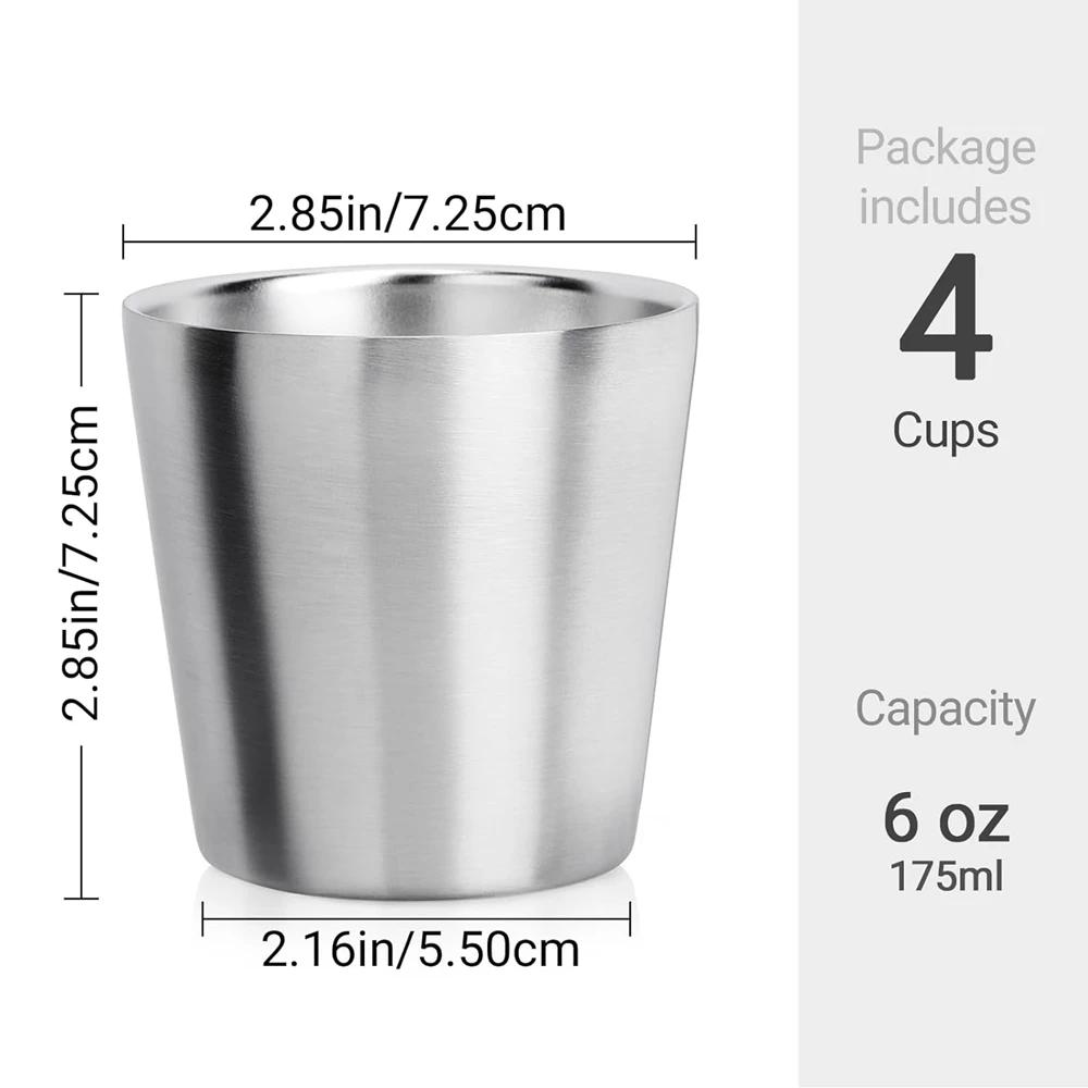 Nerezové kelímky 10oz 6oz Kempingové hrnky 4ks Opakovaně použitelné Prémiové kovové kelímky Dvoustěnné nápojové termosky pro BBQ Domácí nápojové náčiní
