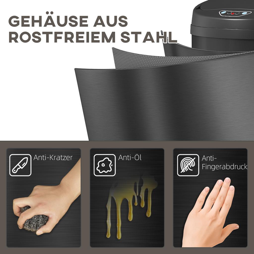 42 Liter Sensor Trash Can with Soft-Close Function, Touchless Stainless Steel Waste Bin for Hygienic Kitchens