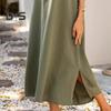 Women's Cotton Linen Maxi Dress Casual V-Neck Sleeveless Loose Tank Dress Summer Beach Long Split Sundress