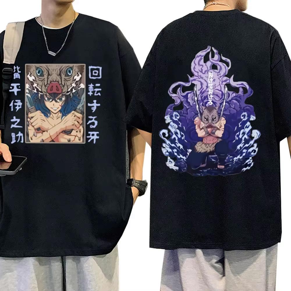Anime Demon Slayer T-Shirts Hashibira Inosuke Grafik T-Shirt Sommer Herren Damen Kleidung Mode Lässig Übergroß Kurzärmlig