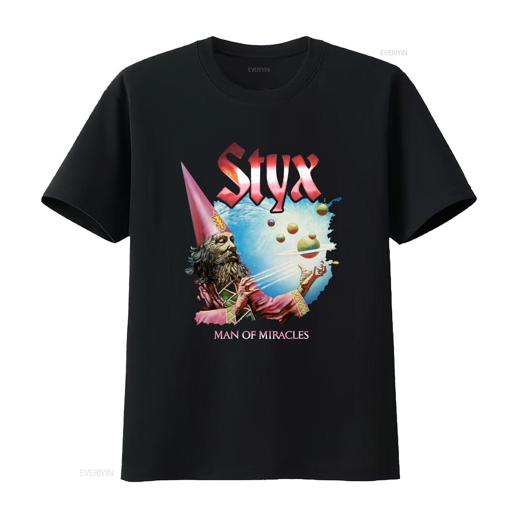 Vintage Styx Rock Band Unisex of Miracles Wizard Print Casual T Shirt vintage Washed fashion Breathable graphic streetwear