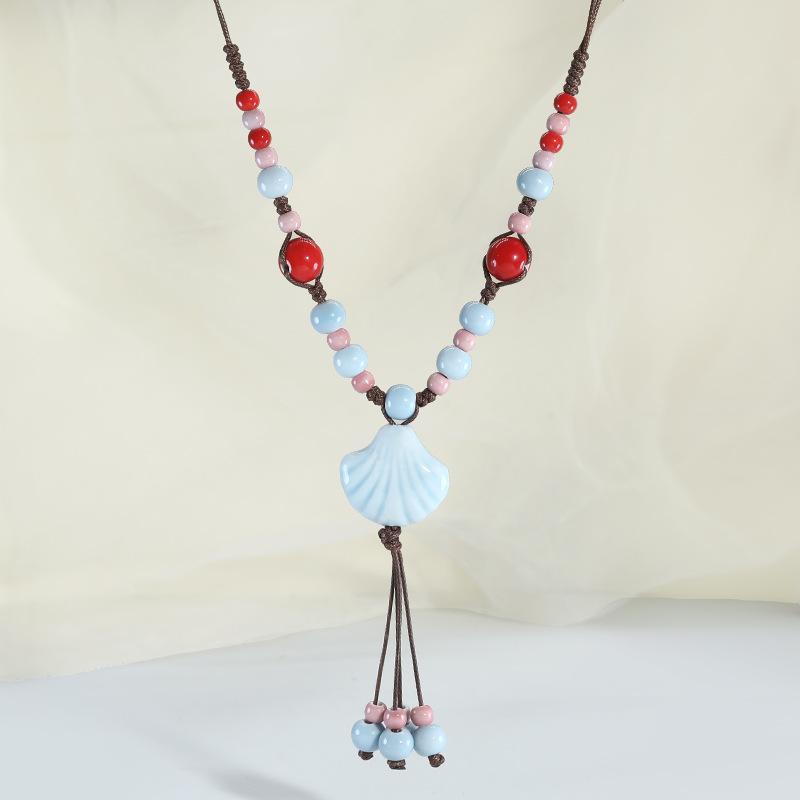 Skořepinový Keramický Přívěsek Náhrdelník Ručně vyráběné Boho Šperky Nastavitelný Řetízek pro Ženy Doplněk