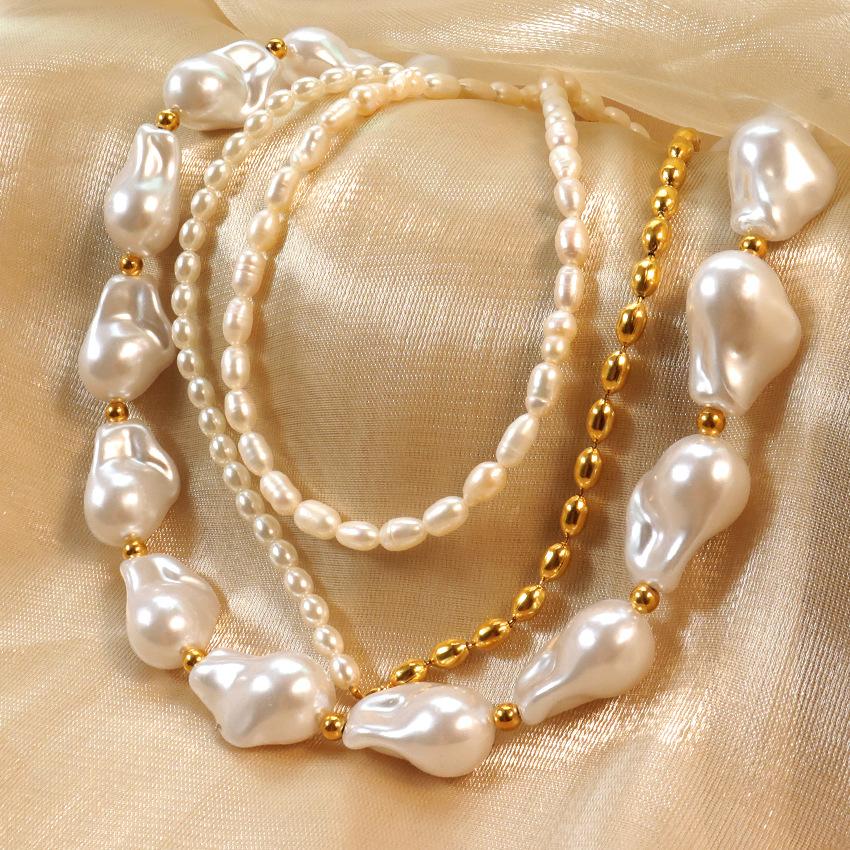 French Vintage Large Irregular Baroque Pearl Necklace Ot Lock Exaggerated Necklace Cuban Chain Jewelry