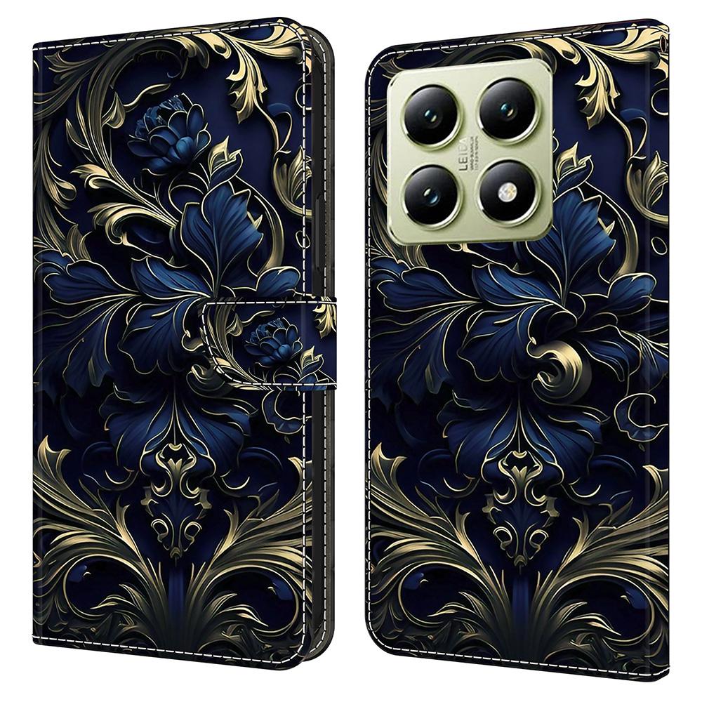 Для Xiaomi 14T чехол PU кожаный кошелек чехол для телефона с подставкой Blue Flower